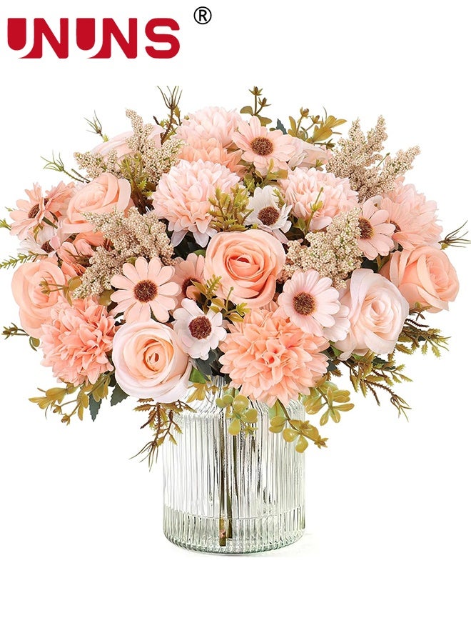 UNUNS Artificial Flowers,Artificial Plants Like Real Artificial Bouquet 3 Packs Silk Artificial Roses Bouquet with Daisy Chrysanthemum Champagne Flowers for Centerpiece Table Wedding Party Home Decor - Image 1